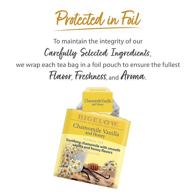 Bigelow Tea Chamomile Vanilla with Honey Herbal Teabags Box, Caffeine Free, 20 Count, Pack of 6