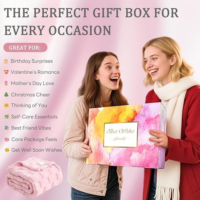 Birthday Gifts for Women Get Well Soon Gifts for Women Hug in a Box Friendship Mothers Day Thank You Gifts Baskets Box Sister Friend Female Mom Wife Her Girlfriend Coworker Bestie (Pink)