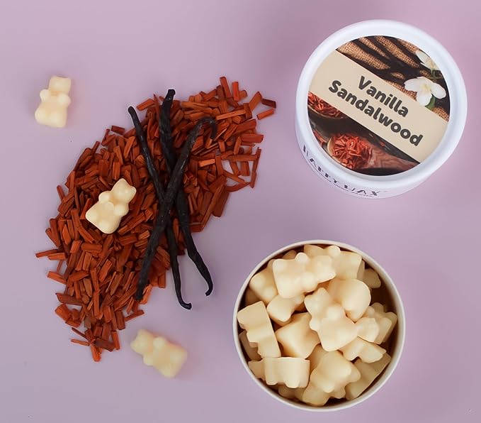 Happy Wax Vanilla Sandalwood Scented Bear Wax Melts - Natural, Non-Toxic Infused Essential Oils. Scented Soy Wax Melts For Warmers (4 oz Tin).