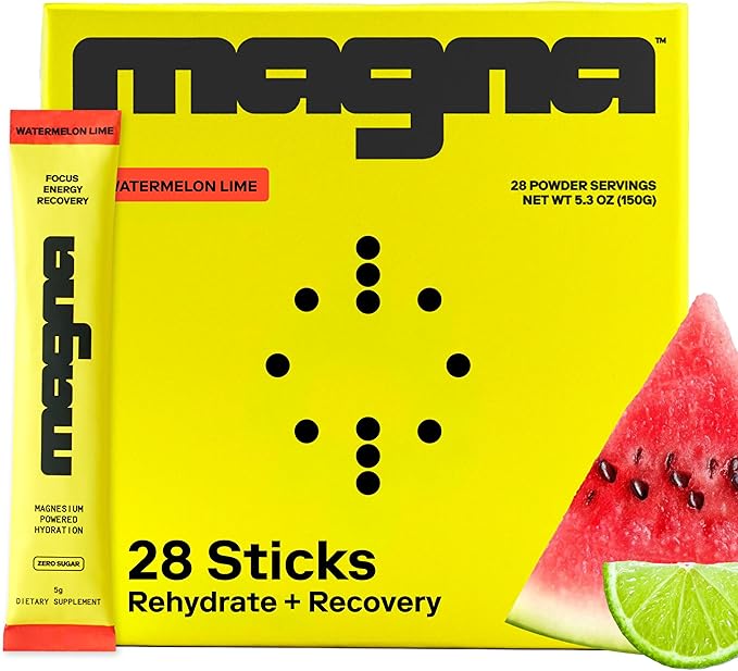 MAGNA Electrolyte Powder Drink Mix for Hydration, Energy & Focus Support with Magnesium L Threonate, Sodium, Potassium, Vitamin D, B6 & B12, Sugar Free, Watermelon Lime Flavor, 28 Servings