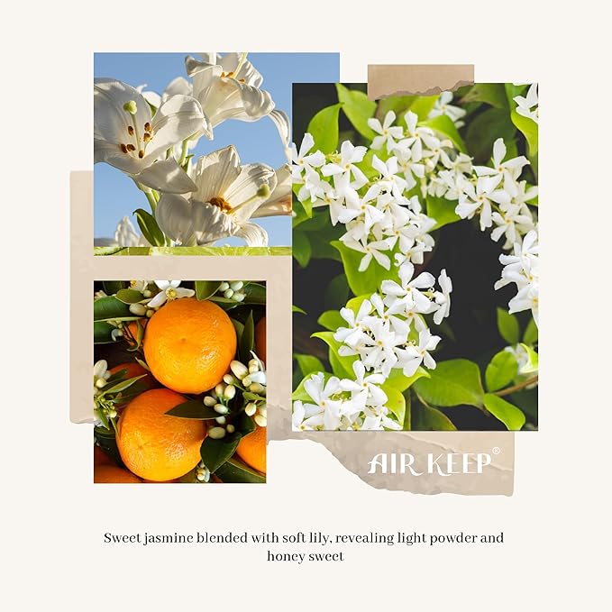 Airkeep Reed Diffuser Set, 3.38 fl oz (100 ml) - Jasmine Lily Lemon Oil Diffusers with 8 Reed Sticks, Home Fragrance Reed Diffuser for Bathroom Shelf Decor