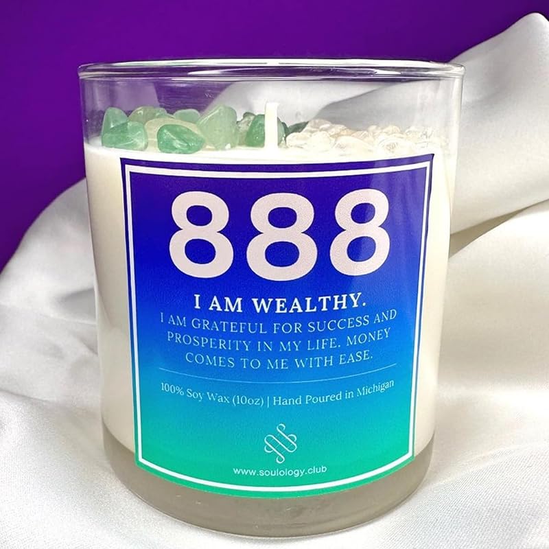 888 Angel Number Candle, 10oz, Crystal candle, 100% Soy Wax & Phthalate-Free Fragrance candles, Gifts candles for women, Angel Number Gift, Money Drawing Candle, Money Candle