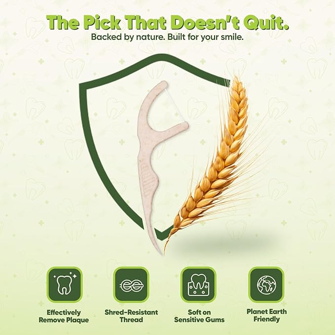 Dental Floss Picks - Straw Wheat Flossers | Thin & Shred-Resistant Thread for Tight Gaps | Flossers for Adults | Gentle on Gums & Teeth | Vegan (100 Pack, Unflavored)