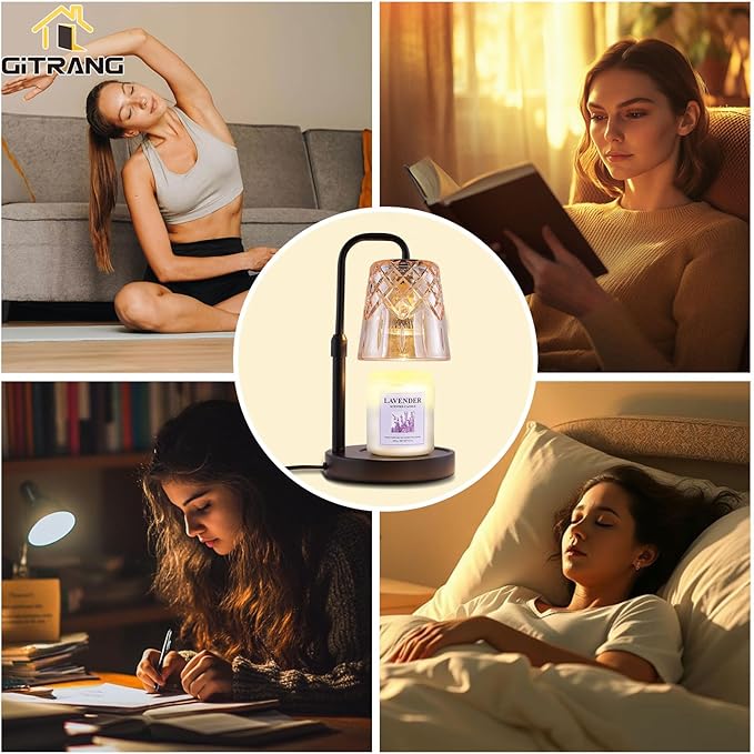 Candle Warming Lamp with Timer Dimmer, Adjustable Height Electric Wax Melt Warmer for Jar Candles with 3 Bulbs, Mother's Day Women's Home Decor Gift, Round Base with Black Pole