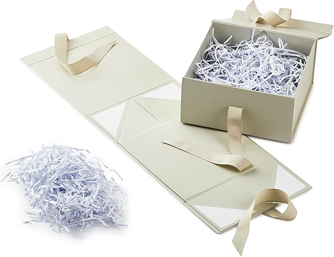 Hallmark Medium Gift Boxes with Bow and Shredded Paper Fill, Pack of 2 (Antique White 8 inch Box) for Weddings, Bridal Showers, Graduations, Birthdays, Bridesmaids Gifts, All Occasion