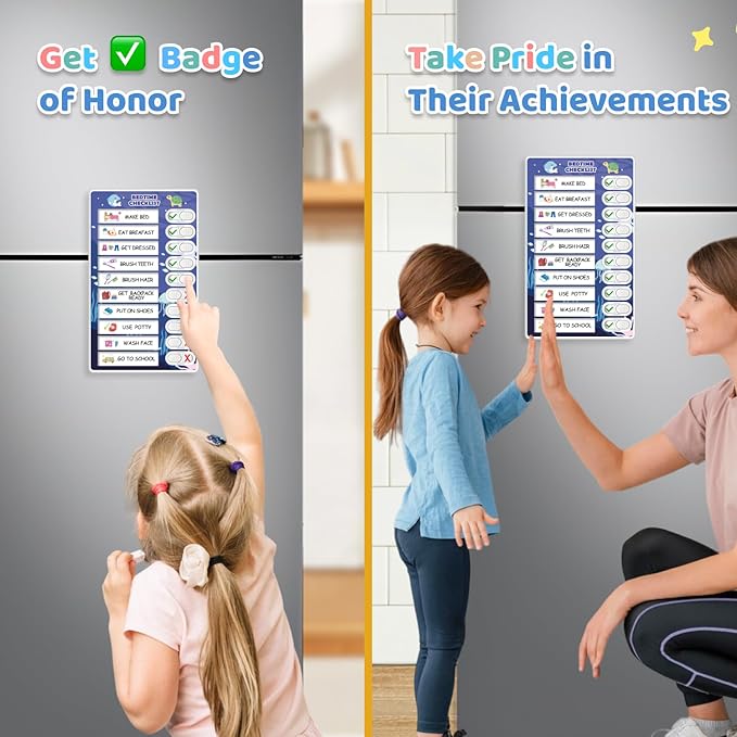 3 in 1 Bedtime/Morning/Weekly Routine Chart for Kids, Magnetic Chore Chart for Toddlers, Visual Schedule for Kids Toddlers Schedule Board for Home