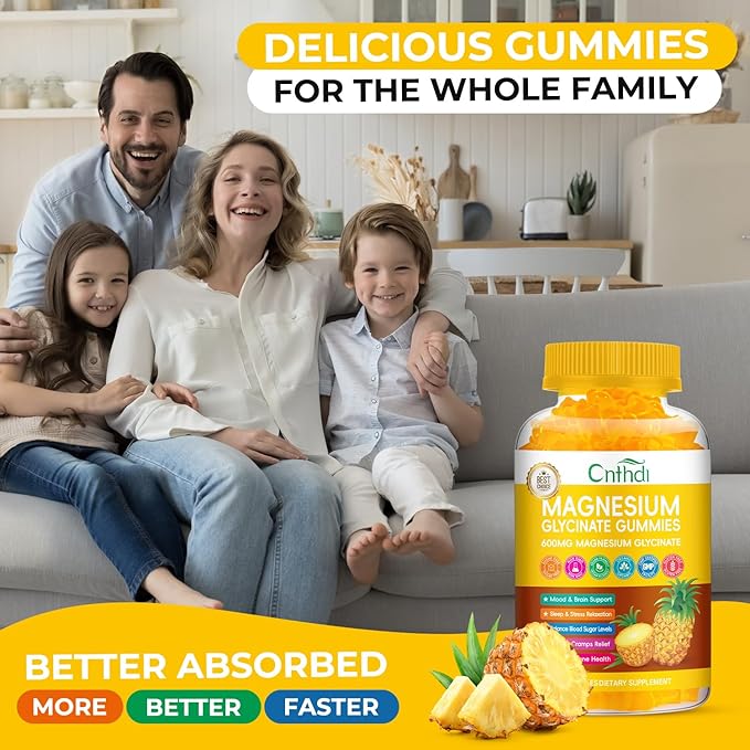 Magnesium Glycinate Gummies 600mg, Sugar Free Chewable Magnesium Gummies for Men & Women, Supports Evening Routine & Inner Balance, No Melatonin, Gluten Free, Non GMO, Vegan, 60 Days Supply