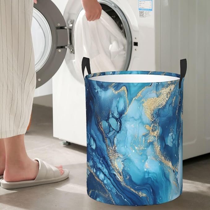 Laundry Basket Blue Texture Collapsible Large Capacity,63L Dirty Clothes Basket Durable Lightweight Hamper With Handles Ideal For Clothes,Toys Home Organization19.6 * 15.7in