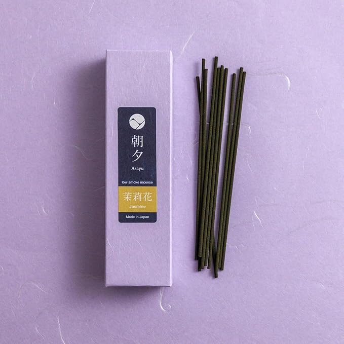 Asayu Japanese Low Smoke Jasmine Incense Sticks 20g Sample Size, 100% Made in Japan with Less Irritation, Non-Toxic Incense for Morning Energy, Yoga, Meditation or Mindfulness