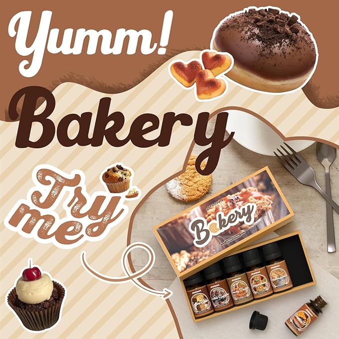 Bakery Fragrance Oils Set, ARVIDSSON Bakery Dessert Essential Oils for Candle Making, Pumpkin Pie, Snickerdoodle, Gingerbread, Creamy Vanilla and More, Cozy Fall Essential Oils for Diffuser