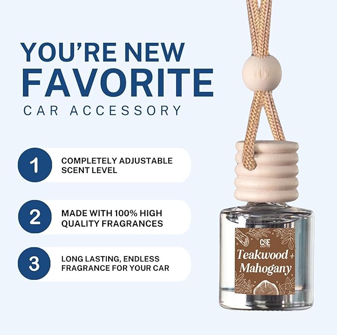 CANDECraftCo Car Air Hanging Fragrance Oil, Car Auto Freshener for Essential Oils, Scents Fragrance Aromatherapy Automobile Diffuser, Long Lasting (Teakwood + Mahogany)