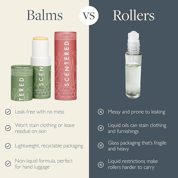 Scentered Aromatherapy Balm Stick Duo for Stress-Relief & Emotional Balance - Roll On Essential Oil Blends of Rose & Chamomile - Aromatherapy Gifts for Women - De-Stress & Love