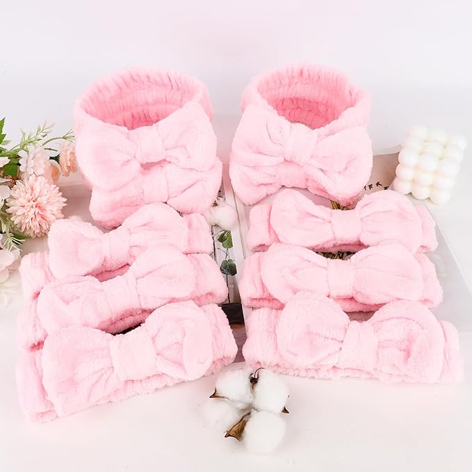 10 Pack Spa Headband for Washing Face Pink Skincare Headbands Bulk for Women Girls Soft Coral Fleece Hairband Cute Bow Headbands for Washing Face Makeup