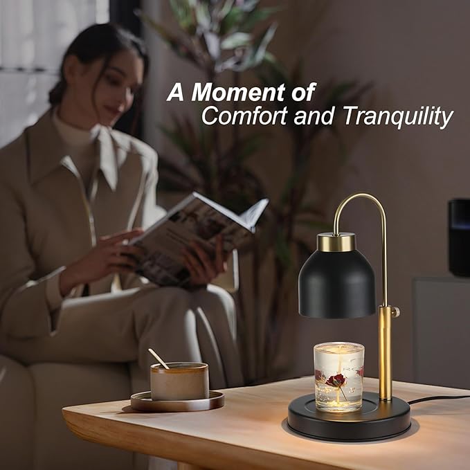 Hasun Candle Warmer Lamp, Safe Electric Candle Warmer Lamp with Timer and Adjustable Height/Heat, 2-8H Timer No Flames Dimmable Scented Candle Lamp for Jar, Candles Warmer with 2 Bulbs (Black03)