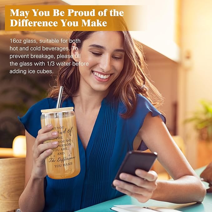 Employee Appreciation Gifts, Appreciation Gift for Coworkers, Thank You Gift for Women Coworkers Teacher Mentor Friends Leaders w 16oz Difference Maker Glass