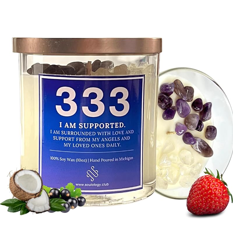 333 Angel Number Candle, 10oz, Crystal candle, 100% Soy Wax & Phthalate-Free Fragrance candles, Gifts candles for women, Angel Number Gift, Healing Candle, Spiritual Candle