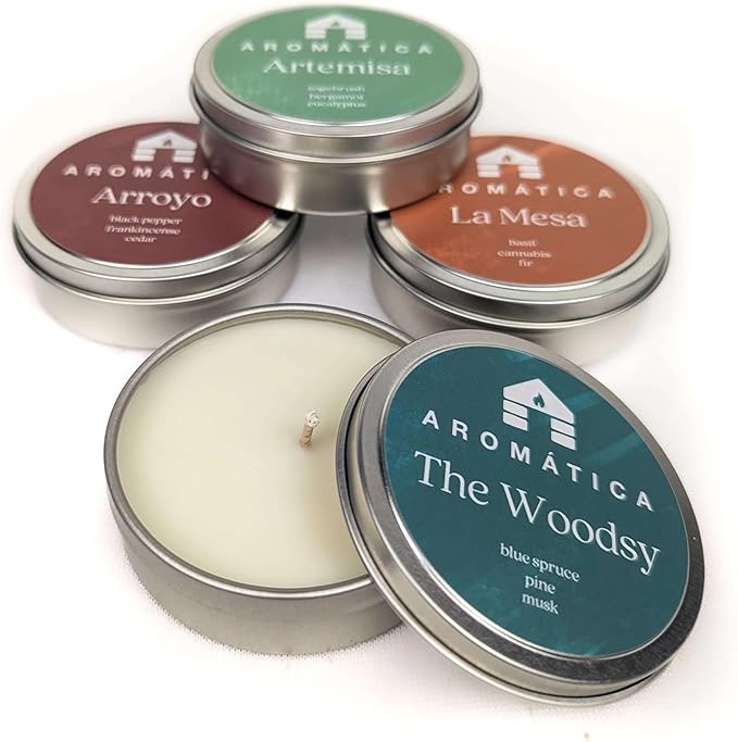 Bluecorn Aromática Scented Candle Sample Tin Set – 7 Clean, Luxurious Fragrances - Coconut Wax - Clean Fragrance & Essential Oils - 6hr Burn Time - Handmade in Colorado Since 1991