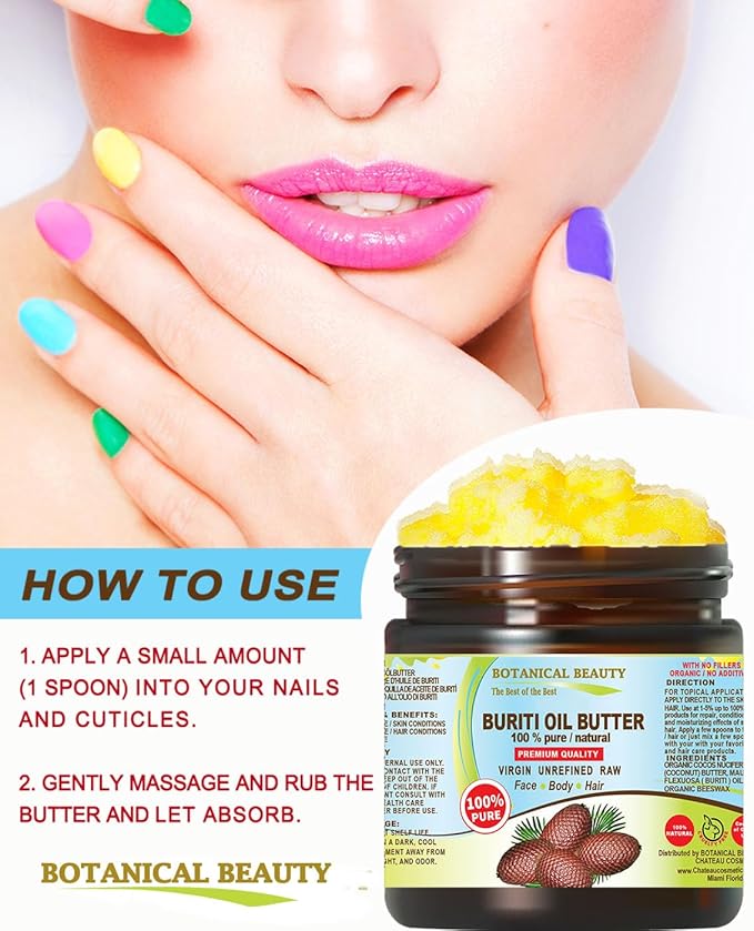 Botanical Beauty BURITI FRUIT OIL BUTTER Pure Natural Virgin Unrefined RAW for FACE, SKIN, BODY, DAMAGED HAIR, NAILS. Natural sources of vitamin C and vitamin E (16 Fl Oz)