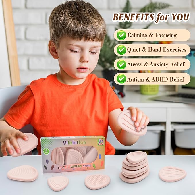 Fidget Toys Sensory Stones for Kids and Adults,6 PCS Texture Worry Stone for Anxiety Autism Teen Calm Down & ADHD Stress Relief,Quiet Fidgets for Classroom Small Prizes Gifts for Travel Toy