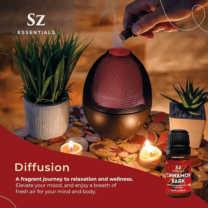 Cinnamon Bark Essential Oil –Vietnamese– 100% Pure & Undiluted – Warm, Rich Aroma with Sweet Undertones – Perfect for Diffuser, Aromatherapy & DIY Blends – Therapeutic Grade, Vegan (5mL)