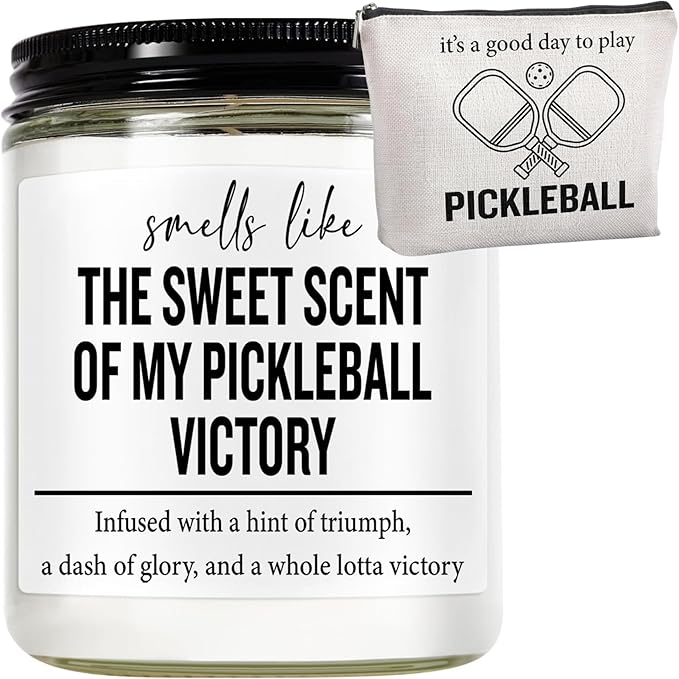 Funny Pickleball Gift Set - Scented Candle & Cosmetic Bag - Pickleball Gifts for Women, Men, Players, Coaches - Gag Gift for Birthday, Christmas, Stocking Stuffers, Pickleball Enthusiasts