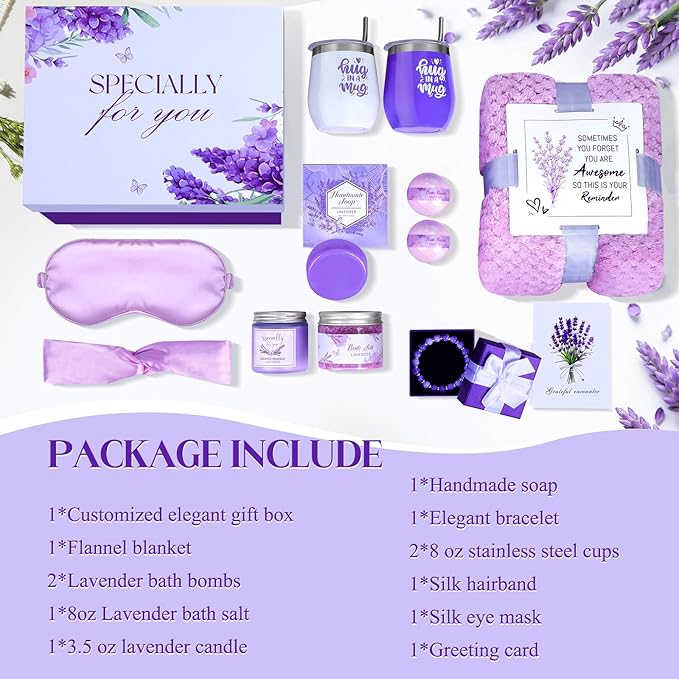 Lavender Get Well Soon Gifts for Women After Surgery,Birthday Gift Boxes For Women,12Pcs Self Care Package,Thinking of You Gift Basket,Relaxing Spa Gift For Her, Mom,Wife, Sister,Best Friend,Christmas