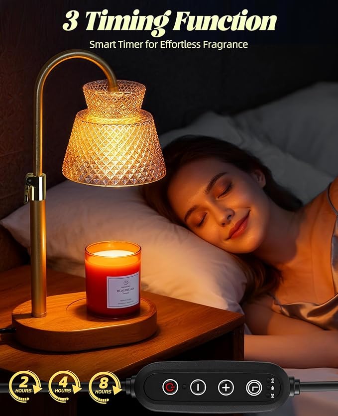 Candle Warmer Lamp with Timer Wax Melt Warmer, Dimmable Adjustable Height with Bulb for Jar Scented Candles, Home Decor Housewarming Birthday Gifts for Women Mom