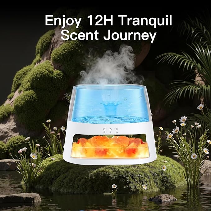 2-in-1 Himalayan Salt Lamp & Ultrasonic Essential Oil Diffuser, Aromatherapy Diffuser Cool Mist Humidifier, Original Salt Therapy Lamp, 100% Pure Himalayan Salt, Ambient Glow, 260ml (White)