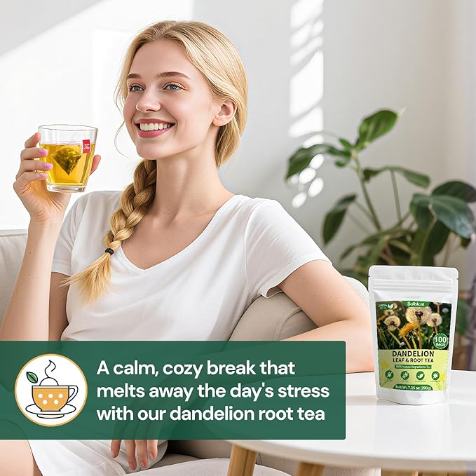 Dandelion Leaf and Root Tea Bag, Natural Dandelion Roasted Herbal Detox Teabag for Liver & Kidney Health, Support Digestion Dandelion Root Tea, Caffeine Free, No Additives（100 Teabags)