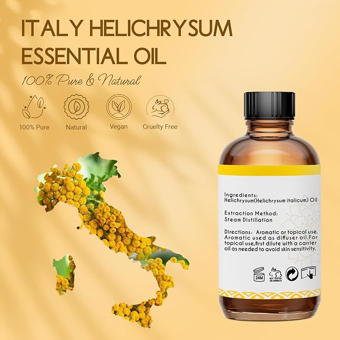 Helichrysum Essential Oil, 100% Pure Helichrysum Italicum Oil for Bruising Skin Roll On Diffuser Room Spray - 4 Oz