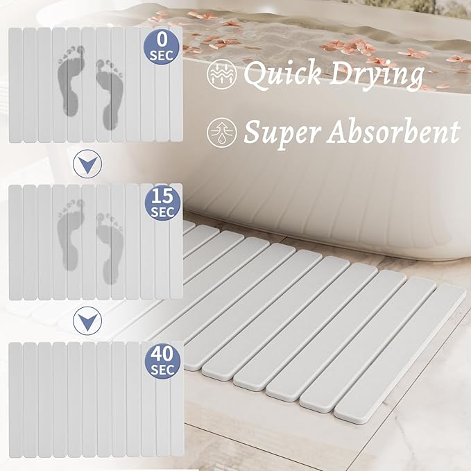 Large Stone Bath Mat 31.5 x 19.7in, Quick Dry Diatomaceous Earth Mats for Bathroom, Super Absorbent Foldable Bath Stone Mat, Non Slip, Dish Drying Mat for Kitchen Counter