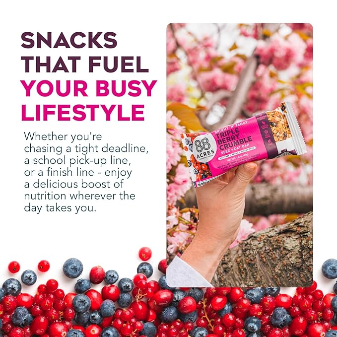 88 Acres Granola Bars | Triple Berry | Gluten Free, Nut-Free Oat and Seed Snack Bar | Vegan & Non GMO | 12 Pack