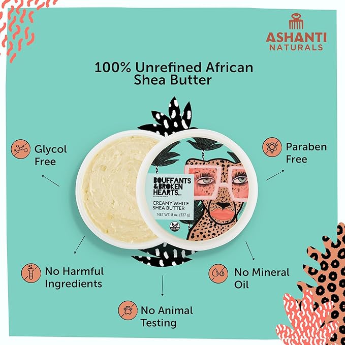 Ashanti Naturals Creamy White Shea Butter Body Butter | Grade A, 100% Natural African Raw Shea Butter for Dry Skin, Face and Hair (8oz)