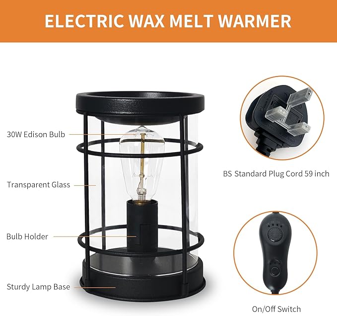 LIFFY Electric Fragrance Warmer - Wax Warmer for Scented Wax - Adjustable Brightness, Regular Shutdown and 2 Edison Bulbs Replacement, Cute Melter for Home Decor Office, Birthday Gifts for Women