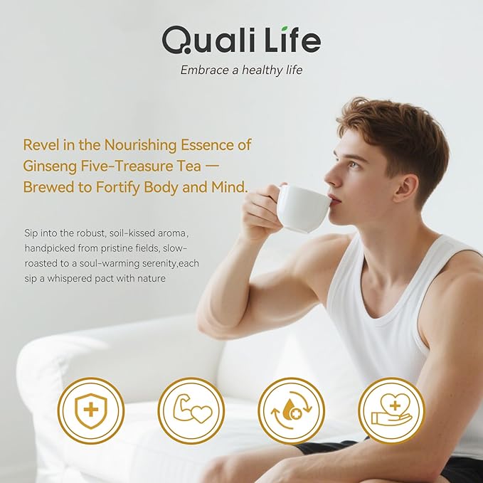 Ginseng Five Treasures Kidney Tea, Traditional Chinese Herbal TeaBags, Natural Kidney Cleanse Detox Tea for Women & Men, 7 Precious Ingredients Formula Chinese Herbal Tea (1 Pack, Ginseng)