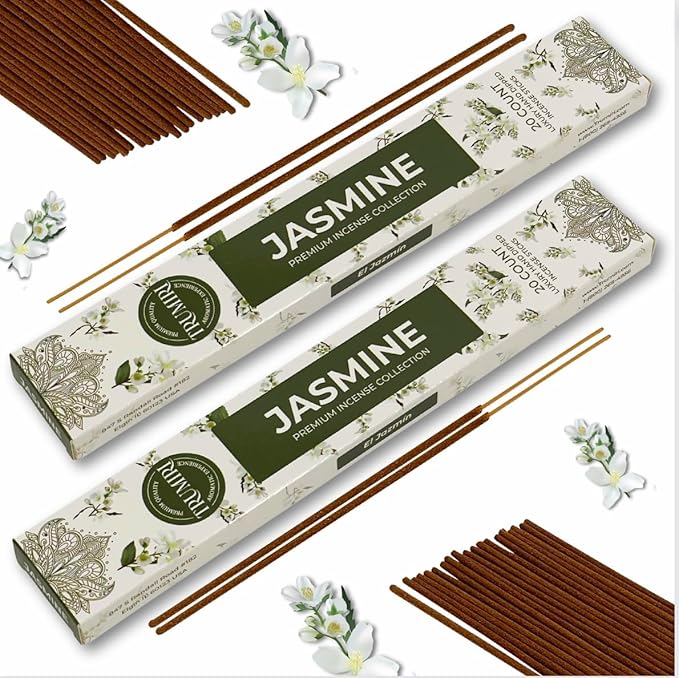 Jasmine Incense Sticks - Total 120 Insence-Sticks - 6 Packs of 20 Insense - Inciensos - Inscents - Natural Non Toxic Ingredients - Incents - Incence - Inscense - Insents