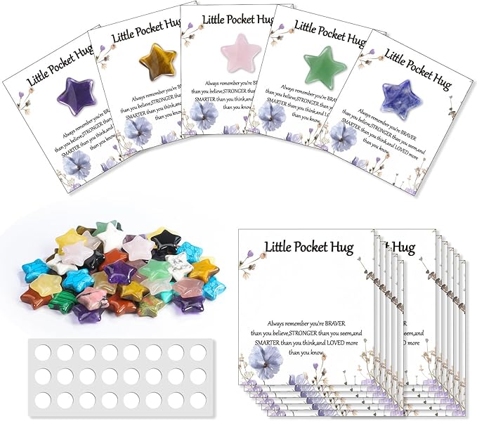 40 Sets Bulk Little Star Worry Stones Pocket Hug Token Gift Card for Friends Funeral Favors Encouragement Gifts for Women Adults Party Favors