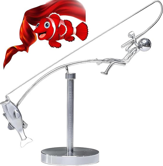 Kinetic Fishing Sculpture - Balance Art for Your Space, Balance Art Sculpture, Fisherman Home Decoration (1)