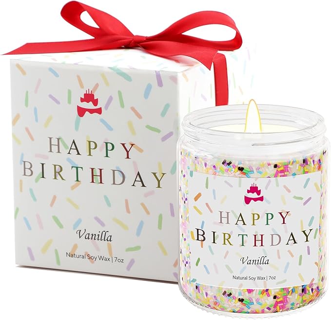 Lihome Happy Birthday Candle - Birthday Gifts for Women, Men, Mom, Dad, Sister, Teacher, Friends - Best Gifts for Her Ideas, Natural Soy Wax Vanilla Scented Candles