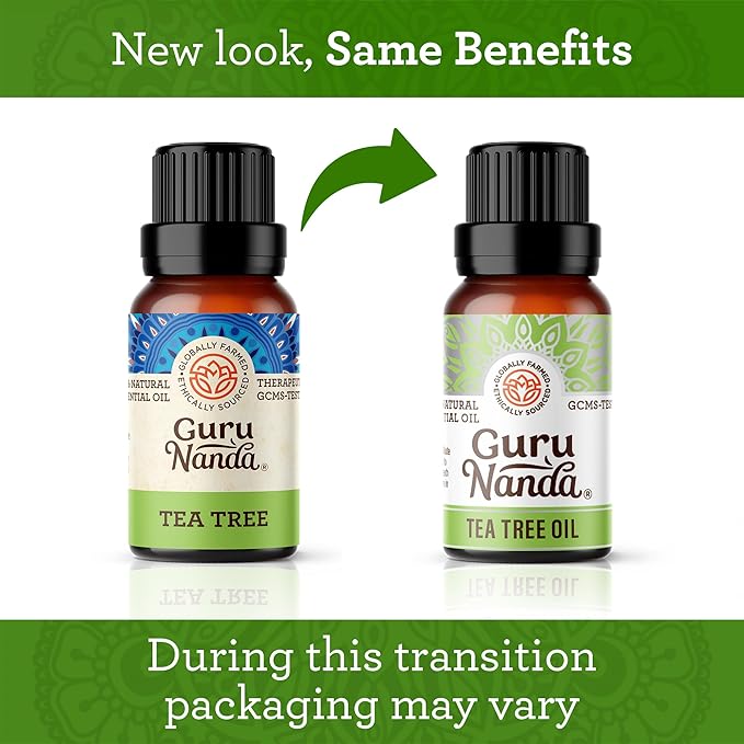 GuruNanda Tea Tree Essential Oil (2x0.5 Fl Oz) - 100% Pure, Undiluted Aromatherapy Oil for Diffusers, Massage, DIY Recipes, Helps in Skin & Hair Care