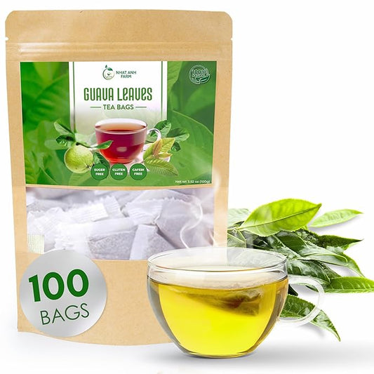 Nhat Anh Farm - Guava Leaf Tea Bags, 100 Teabags - Guava Dried Leaf Tea Bags 100% Natural And Pure , No Chemicals - Additives- Caffeine Free. Herbal Tea for Digestion, Good For Your Health. (Té De Hojas De Guayaba)