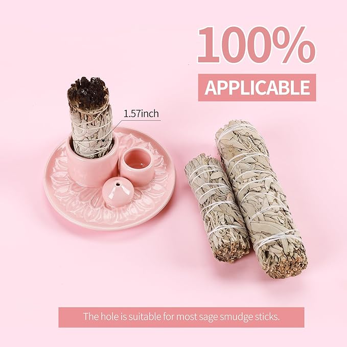 Palo Santo Sticks Holder, Multi-Purpose Handmade Ceramic Incense Burner for Palo Santo Incense Sticks, Sage Holder for Burning, Ash Catcher Tray for Meditation Yoga Room (Pink)