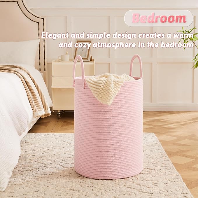 Laundry Basket,Woven Cotton Rope Laundry Hamper,60L for Decorative Storage of Dirty Clothes,Toys and Blankets in Bathroom,Baby Room and Living Room