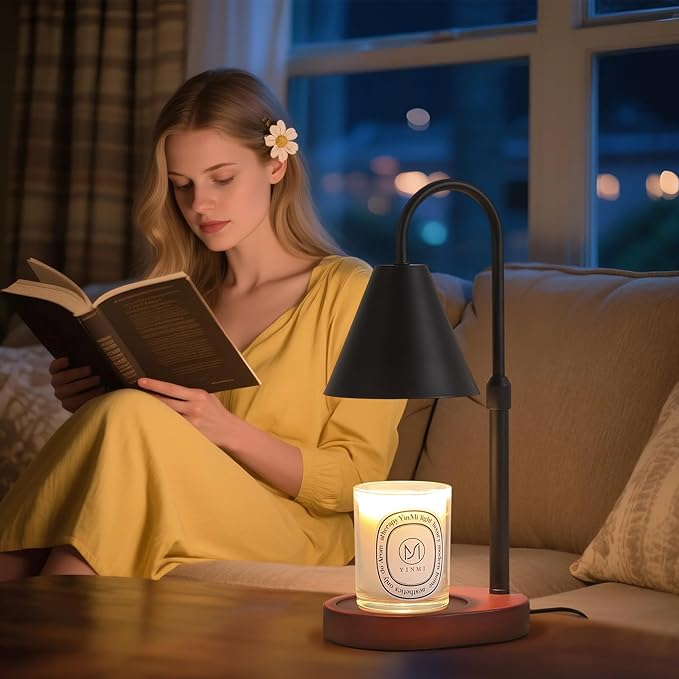 Black Candle Warmer Lamp with Timer and Dimmer,Mother's Day/Birthday/Christmas Gifts for Mom/Wife,Electric Wax Melt Warmer,Home Decor,Scented Jar Lamp,Adjustable Height,with 2 Bulbs