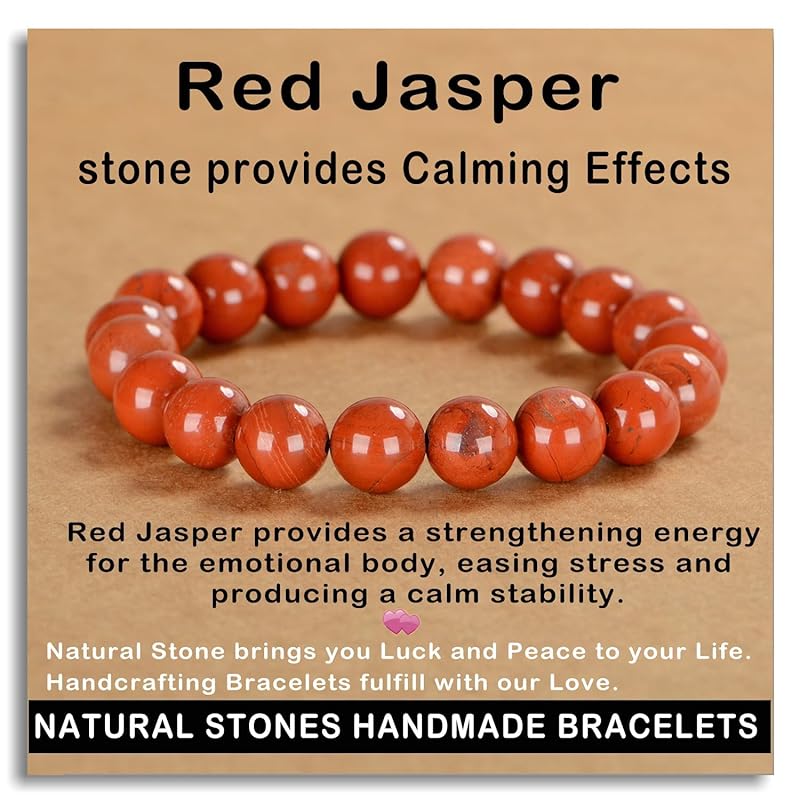 AD Beads Handmade Gemstone Stretch Elastic Bracelet Crystal Healing Reiki Nature's Beauty and Spiritual Essence Unisex (12mm, Red Jasper)