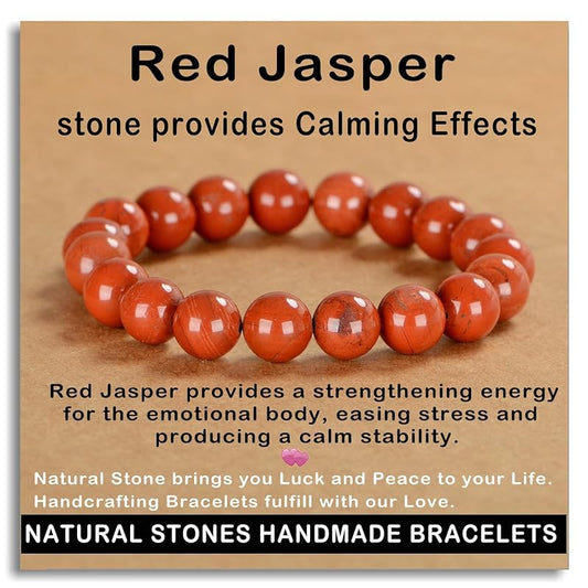 AD Beads Handmade Gemstone Stretch Elastic Bracelet Crystal Healing Reiki Nature's Beauty and Spiritual Essence Unisex (12mm, Red Jasper)