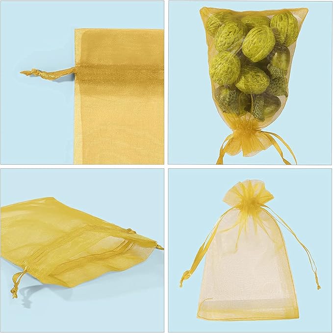 ANZNKU 100 Pack Organza Bags 5 x 7 Inch, Premium Gold Favor Bags With Drawstring, Sheer Mesh Gift Packaging for Wedding Party