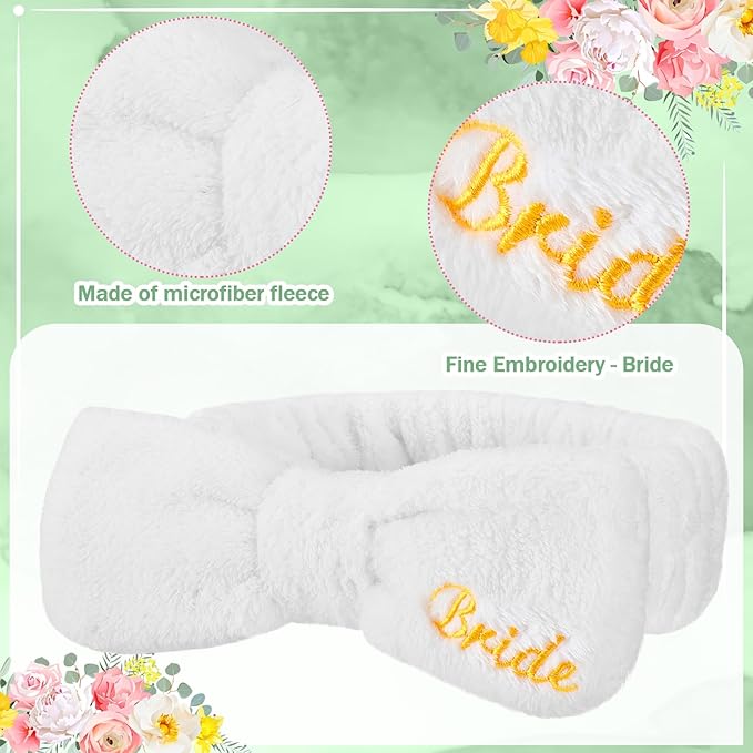 24 Pcs Bachelorette Party Favors Include 12 Bride Bridesmaid Spa Headband 12 Bridesmaid Gifts Scrunchies for Women Sleepover Spa Bachelorette Party Accessories Supplies(White, Green)