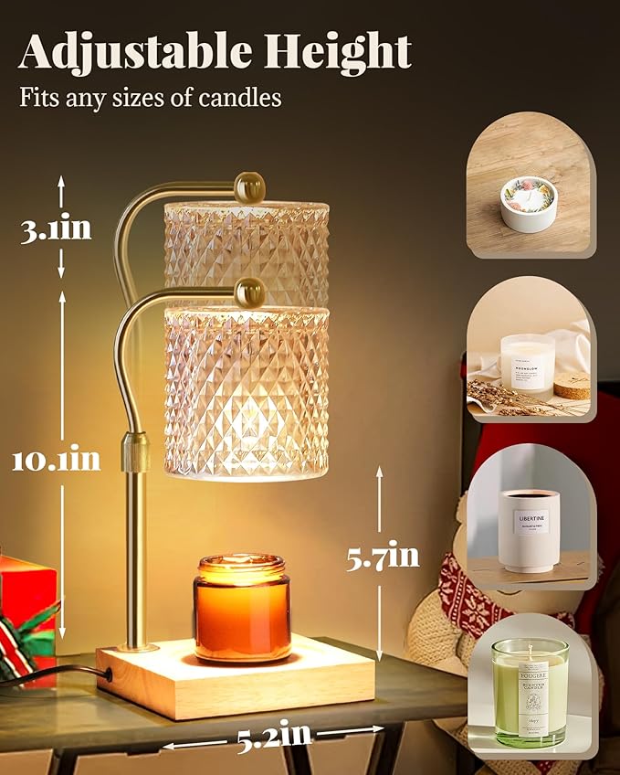 2 Pack Candle Warmer Lamp with Timer Dimmer Adjustable Height, Birthday Gifts for Women, House Warming New Home Decor Gifts for Mom, Electric Wax Warmer for Jar Candles, Amber