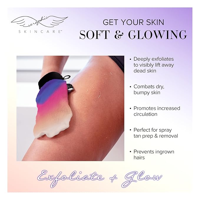 Seraphic Skincare (Summer Glow) Premium Exfoliating Mitt for Body 1pc– 100% Vegan Viscose Traditional Body Scrub Glove Kessa Korean Washcloth – Body Exfoliator for Self-Tan Removal & Keratosis Pilaris